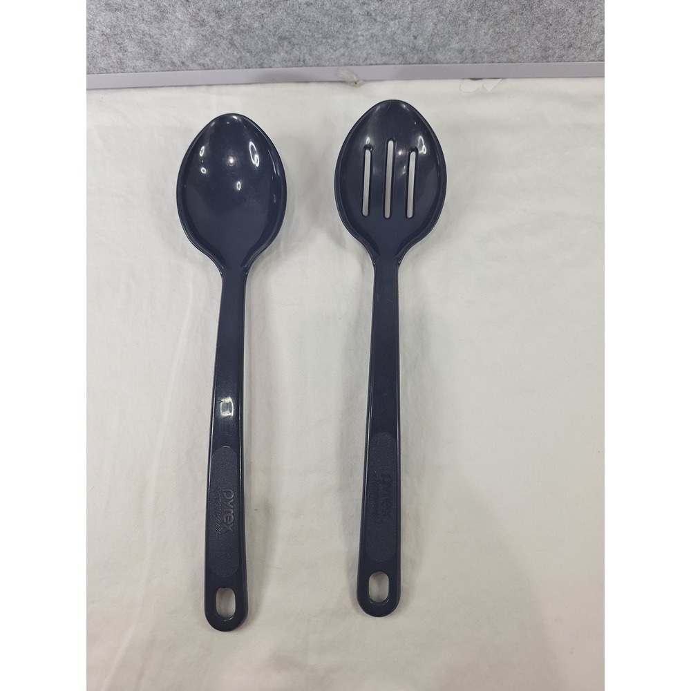 Pyrex Accessories Navy Blue Nylon Basting and Slotted Spoon Set Made in USA 2pc
